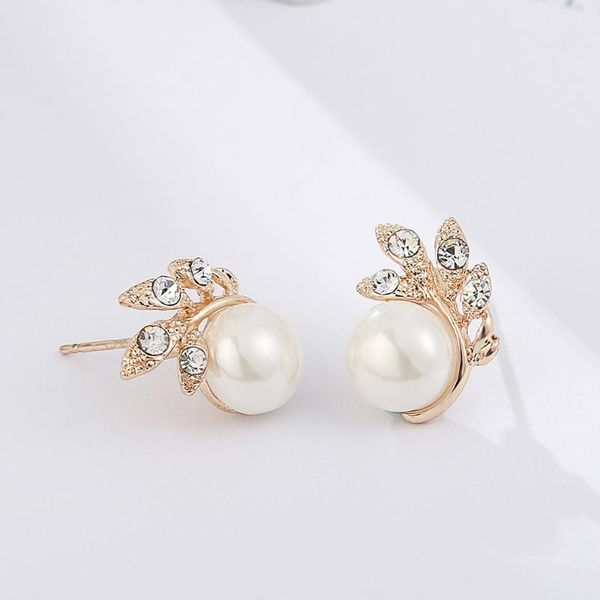 

stud viennois earrings for women simulated pearl rhinestone crystal rose gold / fashion jewelry 2021, Golden;silver