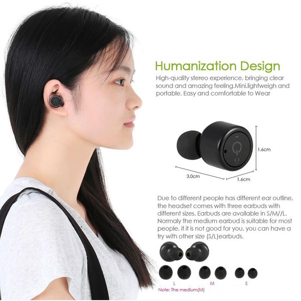 

mini bluetooth earphone in ear earbud wireless headset with microphone hands-calls earpieces for sports car driving phone