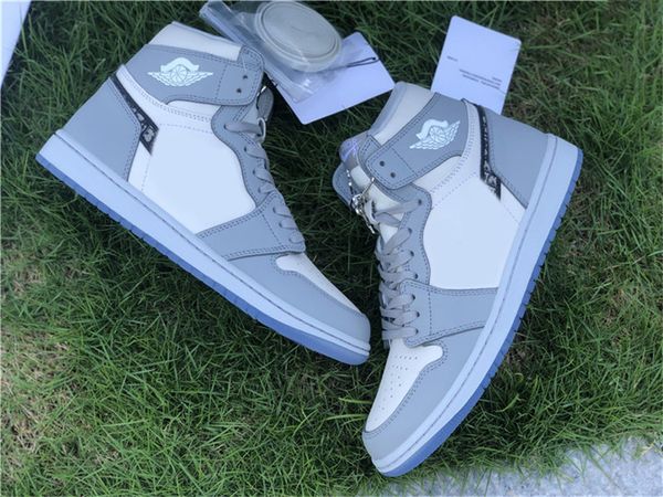 

2020 released air authentic 1 high og di0r basketball shoes men women 1s wolf grey sail pn dust white with original box cn8607-002