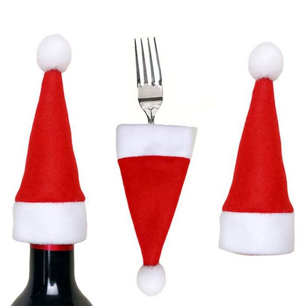 

5/10pcs christmas hat pocket fork knife cutlery holder santa hat christmas new year pocket tableware cover 13*7cm
