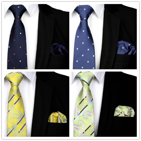 

men's necktie and pocket square handkerchief set ties for men dot paisley stripe silk jacquard suit formal tie party wedding, Black;gray