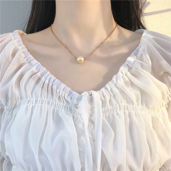 

chokers south korea contracted small and pure fresh temperament pearl necklace personality girl heart chain of clavicle, Golden;silver