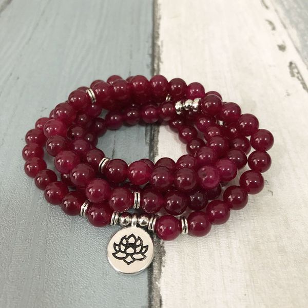 

8mm 108 payer beads mala yoga bracelet amaranth stone wrapped bracelet women lotus om 5 wraps, Golden;silver