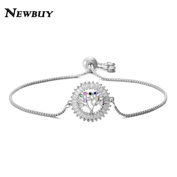 

newbuy luxury t shape cz stone pave setting bracelet fashion life tree charm bracelet for women girl adjustable coper chain, Golden;silver