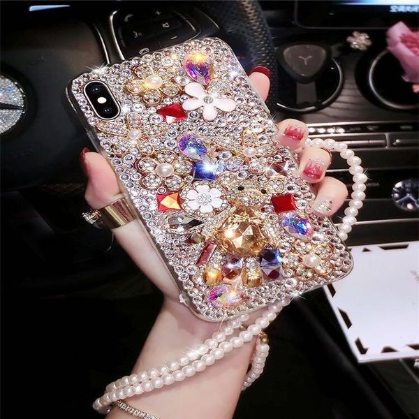 

jewelled diamond bear soft back designer phone cases iphone x case coque iphone 11 pro case cover iphone 11 8 plus with lanyard