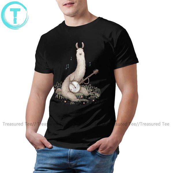 

llama t shirt banjo llama t-shirt short sleeves basic tee shirt 5x 100 cotton mens fun graphic tshirt
