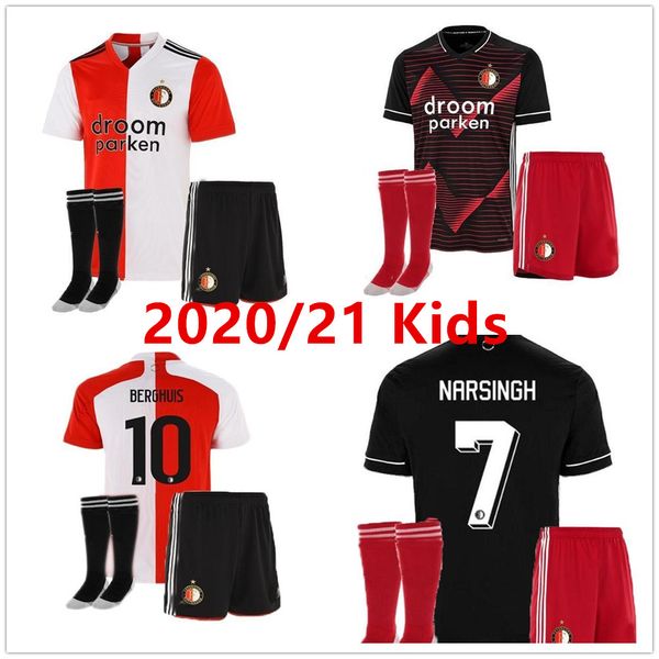 

men 20 21 kids feyenoord soccer jersey kits 2020 2021 kokcu berghuis fer jorgensen senesi home away football shirt set, Black