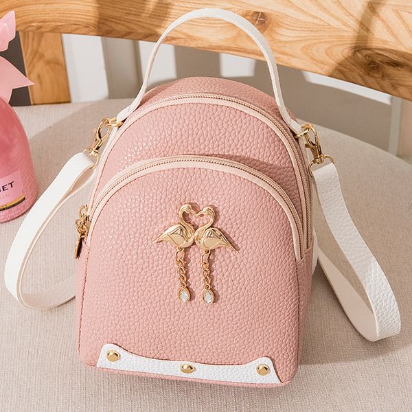 

women's solid color leather little swan backpack shoulder bag mini backpacks for girls small backpack women sac a dos #t1p