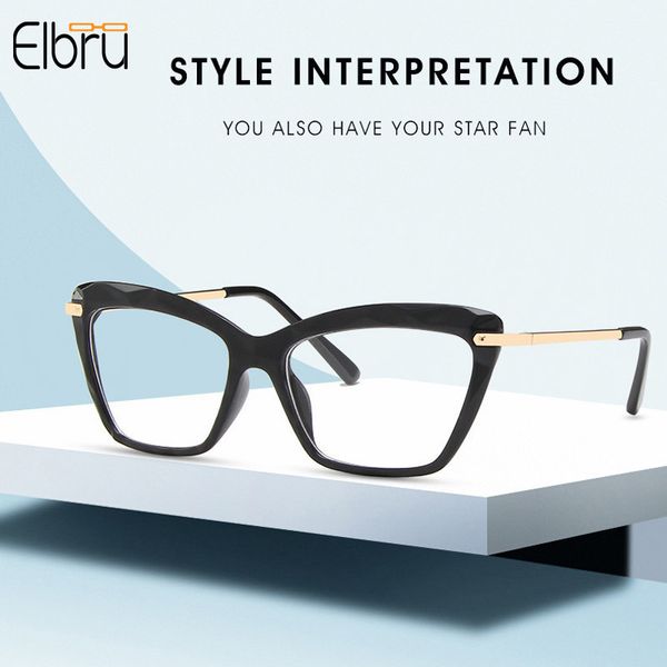 

fashion sunglasses frames elbru cat eye crystal cut-edge glasses frame women eyeglasses retro optical plastic clear lens eyewear, Black