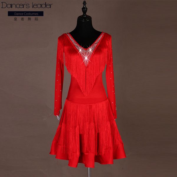 

2020 new professional latin dance fringe dress three-step step on jitba group performance clothing, Black;red