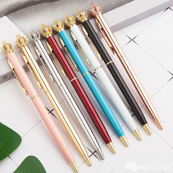 

new crystal crown ballpoint pens novelty ball pen kawaii school supplies creative metal writing statonery ing, Blue;orange