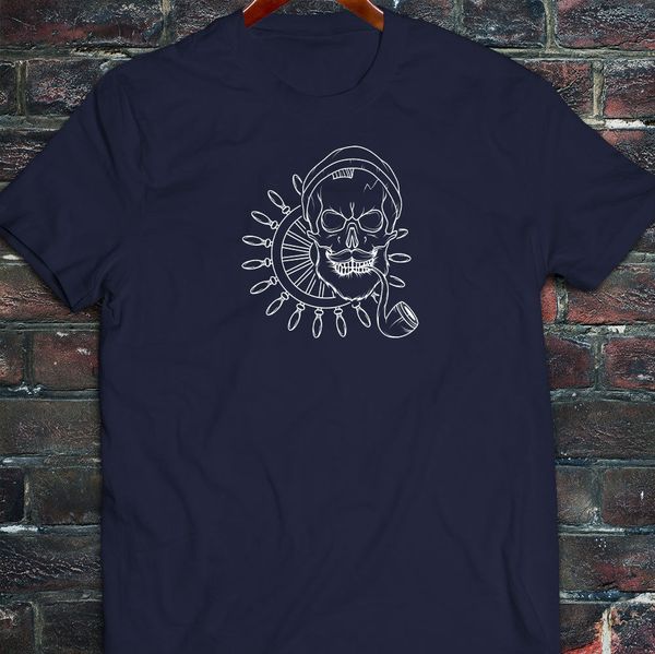 

cool t-shirts designs selling men smoking sailor skull sea nautical ship wheel pipe mens navy t-shirt t-shirt