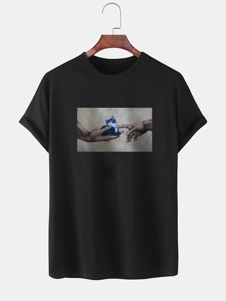 

europe and america male street short sleeve tee summer cotton geometric printing hip hop t shirt men, White;black