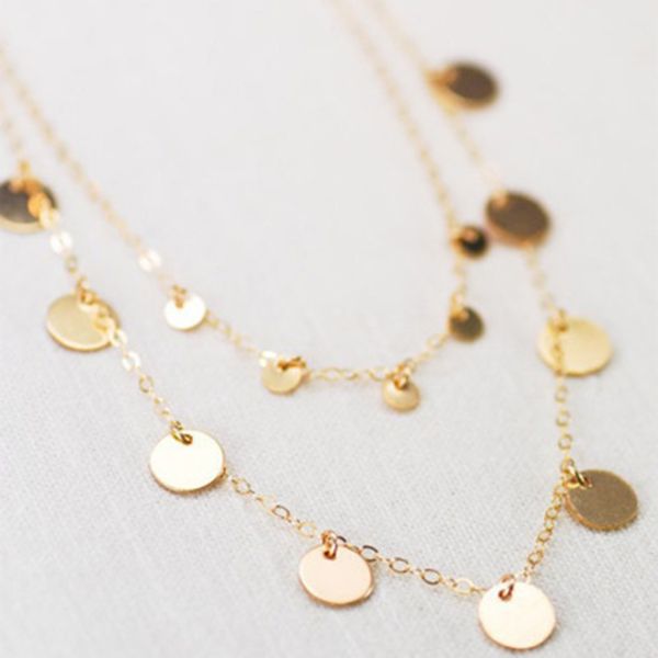 

chokers fashion double layer coin necklace bohemia round sequins choker pendant on neck chain jewelry, Golden;silver