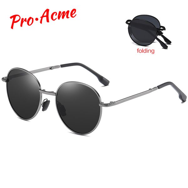 

pro acme folding polarized sunglasses for men women metal frame round sun glasses anti-glare glasses for driving uv400 pc1615, White;black