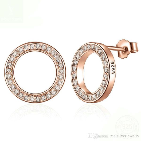 

Genuine 925 Sterling Silver Forever Rose & Clear CZ Round Circle Stud Earrings For Women Fashion Jewelry YMPAS484