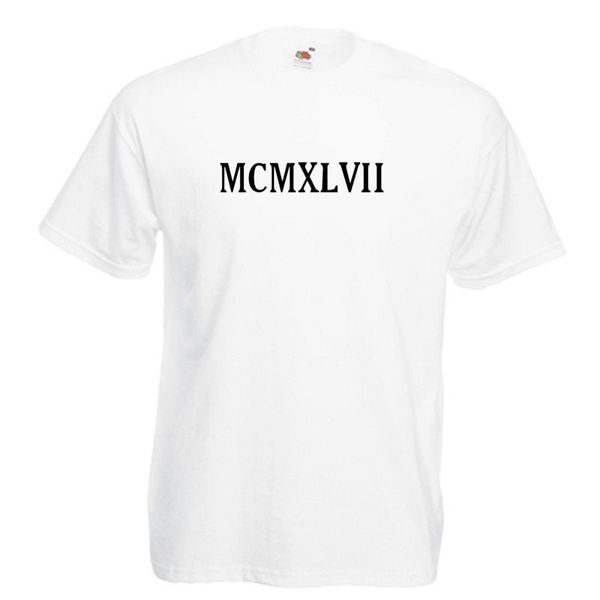 

1947 birth year roman numerals mcmxlvii white standard t-shirt brand new