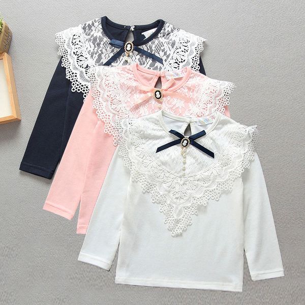

baby girls blouses spring autumn kids long sleeve girls lace shirts bow beading blouse shirt for children clothing, Blue