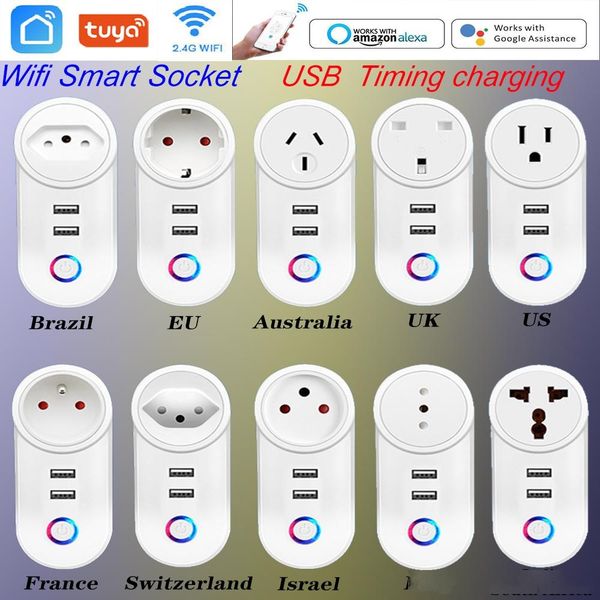 

usb wifi smart plug eu uk us israel br au swit fr ita za wireless power wifi remote control timer charger alexa google home