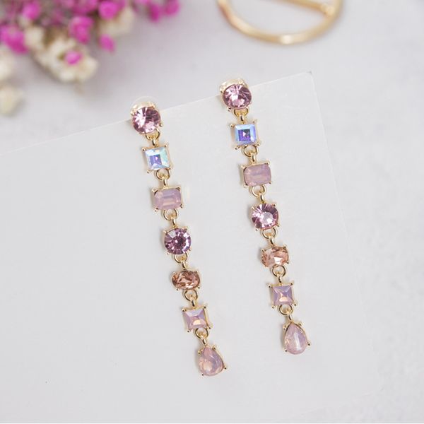 

2020 new multicolor crystal water drop style long tassels drop earrings fashion temperament joker long women earrings, Silver