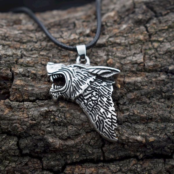 

sanlan 12pcs viking wolf head necklace, Silver