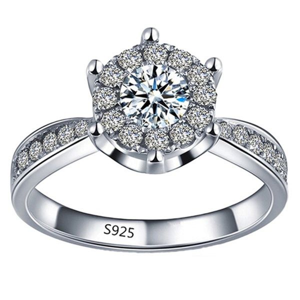 

bright crystal round rings for women jewelry pure 925 silver ring girl bride wedding accessories finger ring female promise gift, Golden;silver