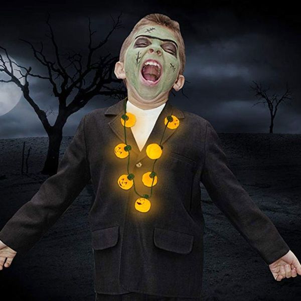 

chokers led light up halloween pumpkin skull lantern glow in dark necklace party favors 24bc, Golden;silver
