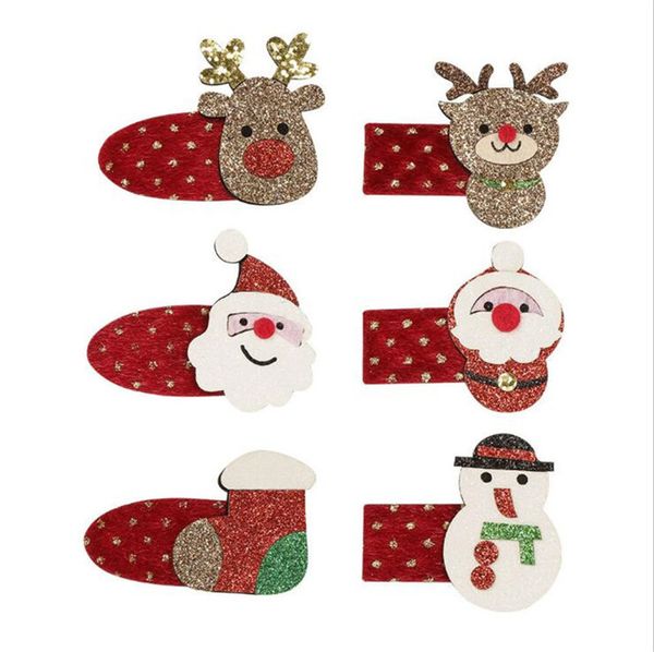 

kids cute christmas hairpin glitter elk clip santa snowman headdress hair clip baby kids hairpin girls hair pins barrette d9905, Slivery;white