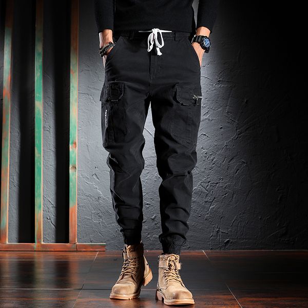 

newly designer fashion men jeans multi pockets casual cargo pants hombre harem trousers streetwear hip hop joggers, Blue