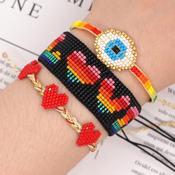 

charm bracelets go2boho bracelet women evil eye heart love letter miyuki beaded pulseras mujer 2021 handmade braid rope tassel jewelry, Golden;silver