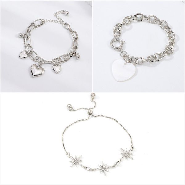 

fashion silver color heart bracelet for women metal star elegant charm bracelet jewelry geometric rhinestone link chain, Golden;silver