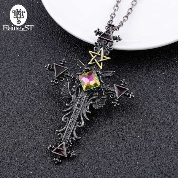 

hipping 1pc vintage gothic cross statement necklace triangle pentagram geometric necklace women jewellery hip hop men joyas, Silver