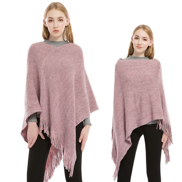 

scarves lady's solid scarf in winter thin striped thickening poncho autumn women's red pink tassels warm shawl, Blue;gray