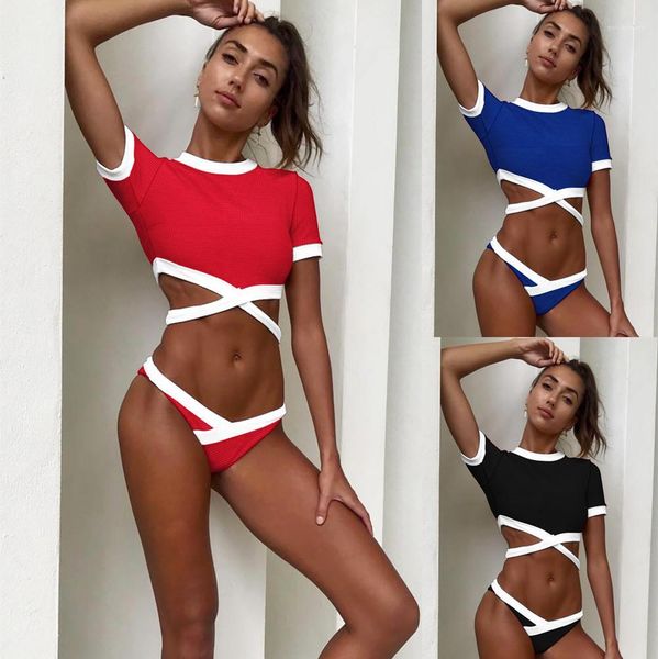 

contrast crop briefs bikini sets sports suits bikini 2pcs suits women clothes summer 19ss designer color, White;black