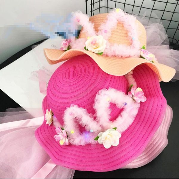 

party hats kids led light up glowing lace flower garland straw hat children girls beach sun caps summer wedding