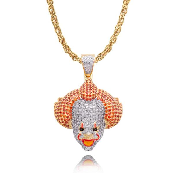 

lureen hip hop horror clown pendant necklace for men gold silver color iced out long chains necklaces fashion jewelry gift