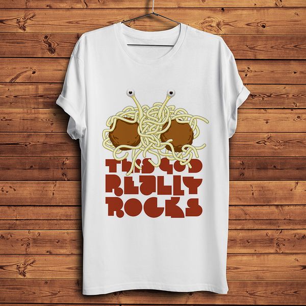 

rock god fsm flying spaghetti monsterism funny t shirt men summer new white casual homme short cool geek tshirt gift