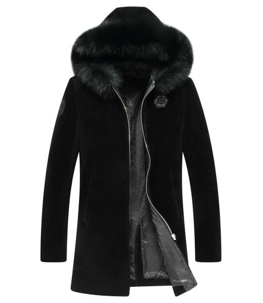 

100% wool coat winter jacket men real shee shearling fur coats male fur collar lamb warm jackets chaqueta hombre my1668, Black