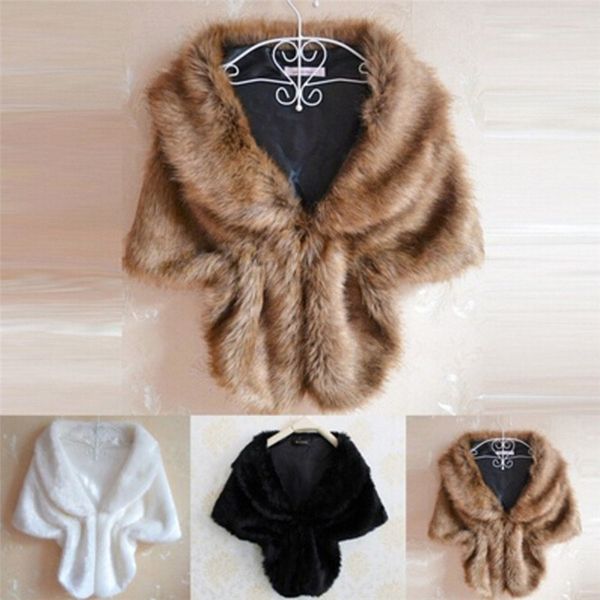 

lady plush faux fur shawl wrap bridal wedding waistcoat bolero shrug cape black white brown stylish, Blue;gray