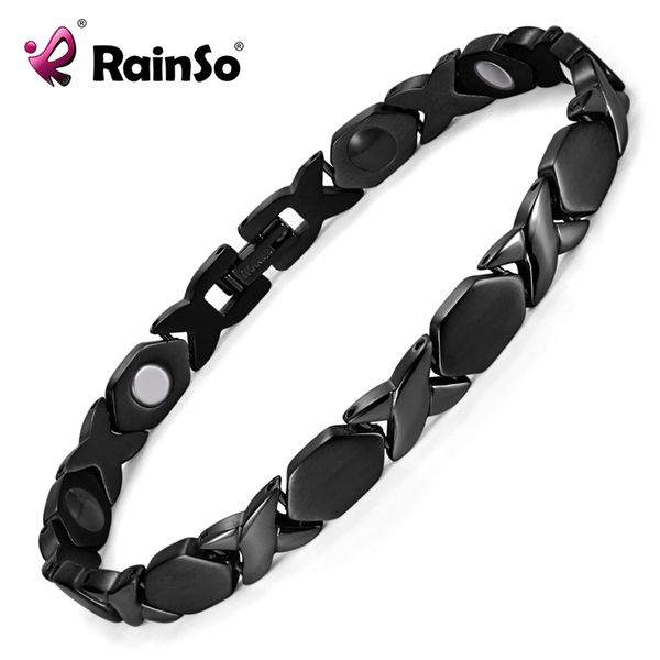 

rainso new black titanium 4 elements bracelets for women elegant magnetic therapy link bracelet for health otb-1287bk