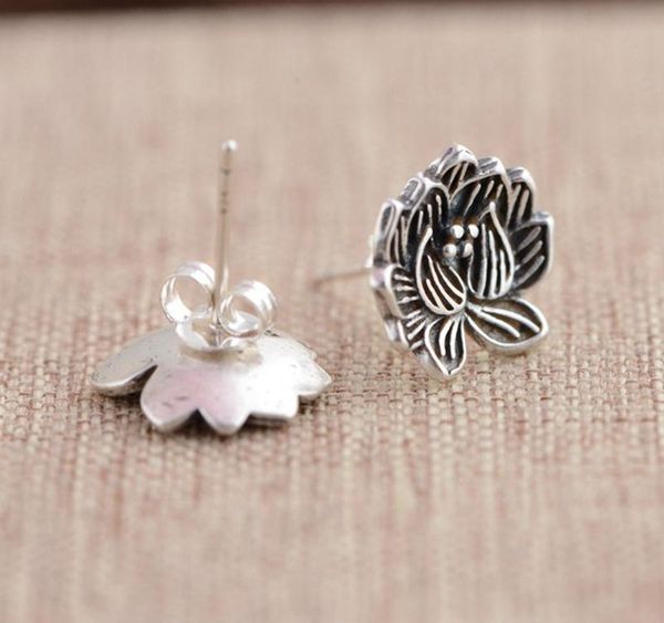 

balmora real 925 sterling silver retro lotus flower&animal stud earrings for women lady simple elegant fashion aretes001, Golden;silver