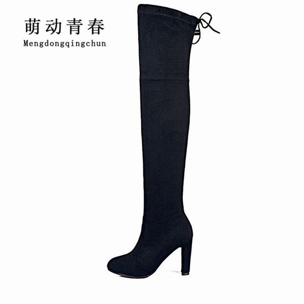 

women stretch faux suede slim thigh high boots fashion over the knee boots high heels woman shoes black gray winered