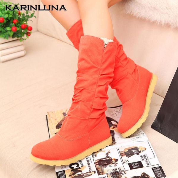 

karin 2020 dropship big size 43 winter classic slip on leisure flat shoes women mid-calf boots female, Black