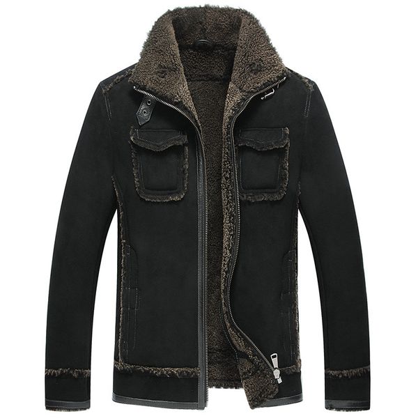 

men's leather & faux genuine jacket winter men original real wool fur coats sheepskin coat for bomber jackets plus size 5xl my1770, Black