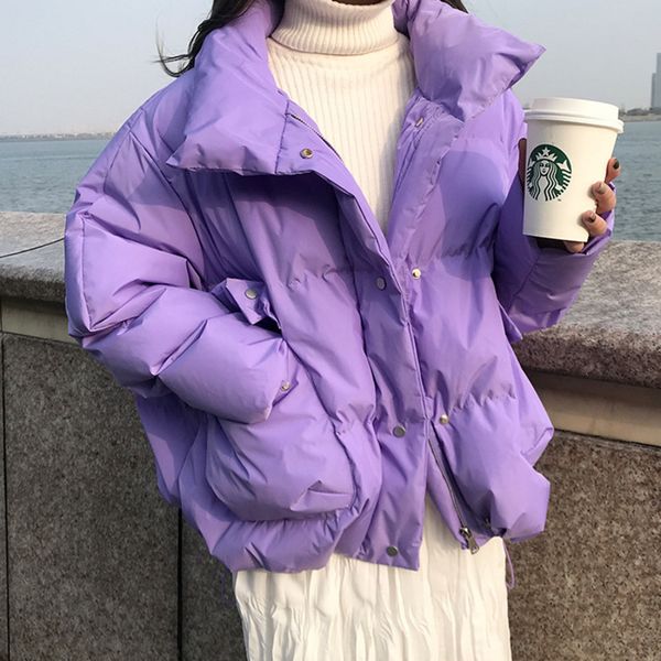 

ewq] 2020 winter coat women short padded jacket thick big pocket laides fashion plus size purple cotton-padded women 3 color, Black