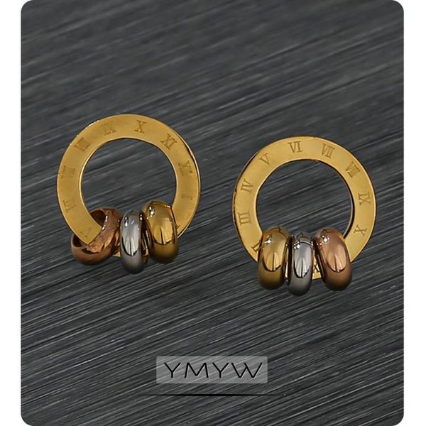 

ymyw 316l stainless steel round stud earrings for women classic three-color geometric charm fashion brand trendy earrings gift, Golden;silver