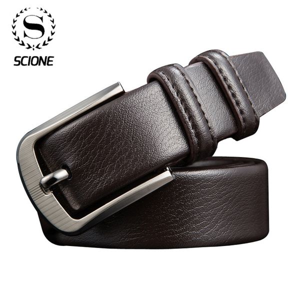 

scione authentic men's leather business fashion retro belt alloy pin buckle new buckle men's jeans wild belt, Black;brown