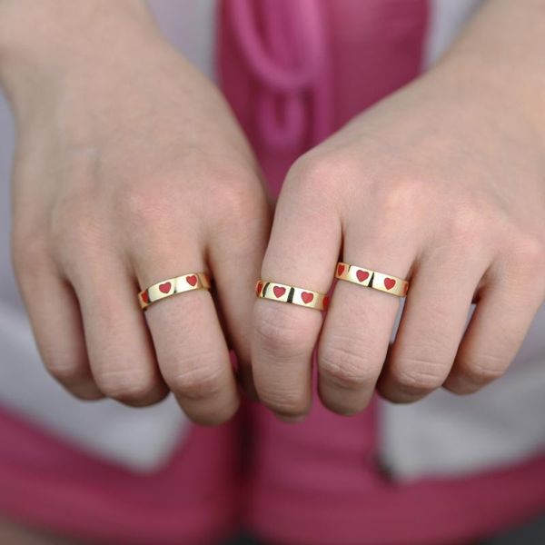 

wedding rings fashion enamel heart band engagement for women gold color plated jewelry gifts wholesale summer romantic, Slivery;golden