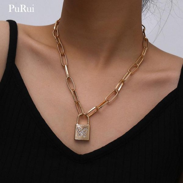 

pendant necklaces punk butterfly lock necklace goth long chain collares gold color choker for women fashion jewelry 2021, Silver