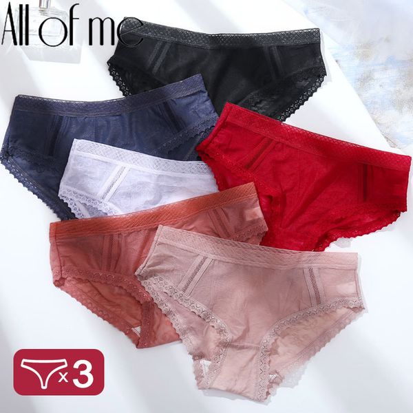 

3шт / set lot sexy трусы белье кружево трусы женщины intimates сетки 3d printed цветочные девушки нижнее белье сплошной цвет трусы, Black;pink